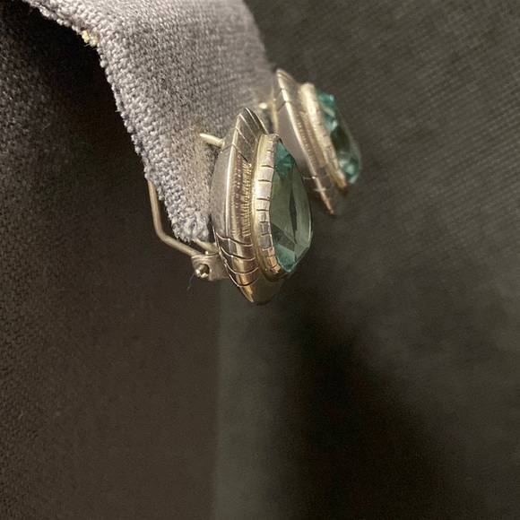 Vintage Sterling 925 silver pierced earrings with aquamarine stones with bag - Picture 3 of 11